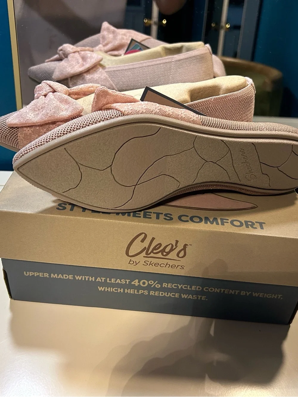 Skechers Women's Light Pink Bow Slip-On Flats